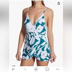 Anne Cole one piece swim dress, white and teal, NWT size 6 MSRP $108.